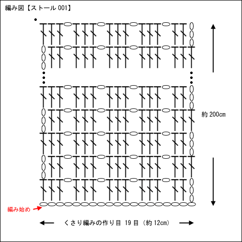 ストール(長編み)の無料編み図